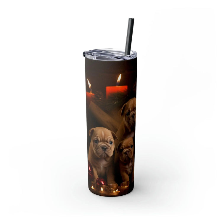Xmas Holiday Skinny Tumbler with Straw, 20oz - Puppy Xmas, Holiday cups, Travel mug, Pet lover gift, Holiday portraits The Aurora Touch
