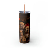 Xmas Holiday Skinny Tumbler with Straw, 20oz - Puppy Xmas, Holiday cups, Travel mug, Pet lover gift, Holiday portraits The Aurora Touch