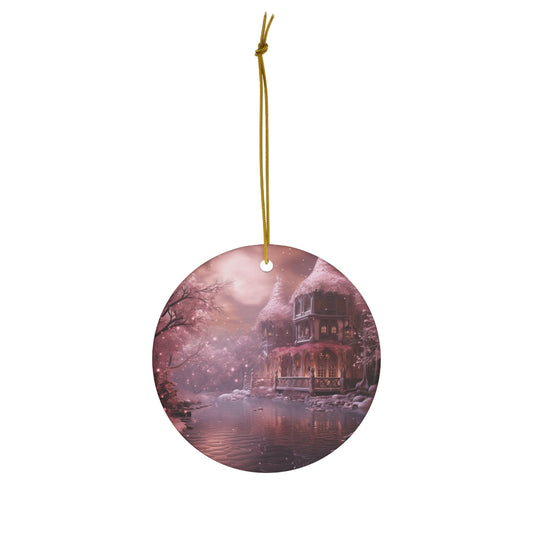 Ceramic Ornament, round ornament, pink decor, pink Christmas, Tree ornament, Decorative art