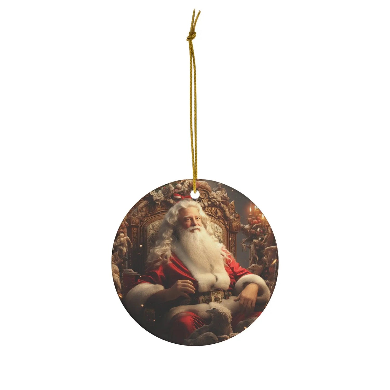 Ceramic Ornament, Mystic Christmas, Round ornament, Christmas Santa, Tree ornaments, Holiday gift, Christmas Tree decorations, Red Ornaments The Aurora Touch
