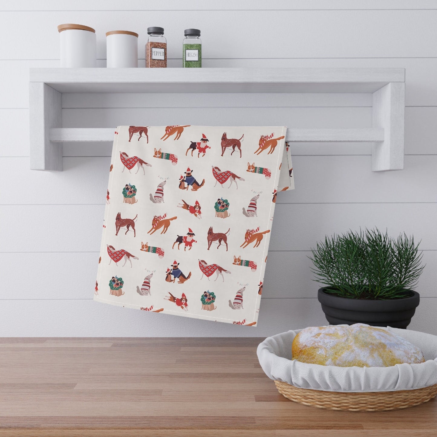 Holiday Kitchen Towel, Pet Lover Tea Towel, Room Decor, Cooking Towel, Xmas Gift - All Over Pattern Design
