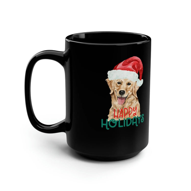 Christmas Golden Retriever Black Mug 15oz | Holiday Coffee Mug | Xmas Gift for Pet Lovers | Happy Mug | Dog Art Coffee Mug | Holiday Decor The Aurora Touch