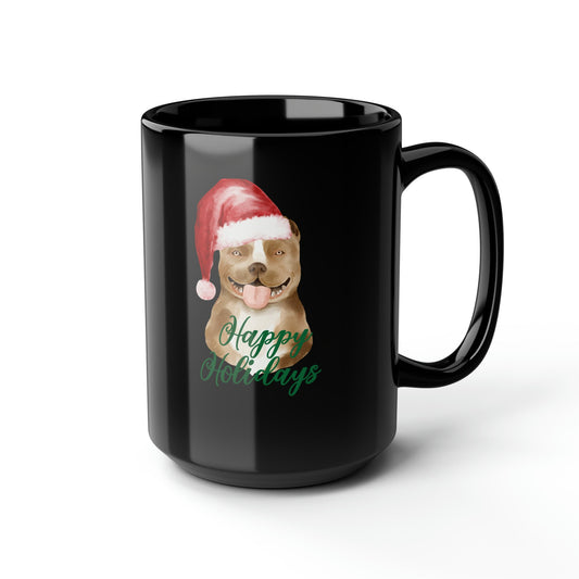 Black Mug, 15oz. PitBull Xmas, Holiday Mug, Kitchen decor, tall coffee mug, Xmas gift, Designer Mug, Pet Lover mug, Gift for him