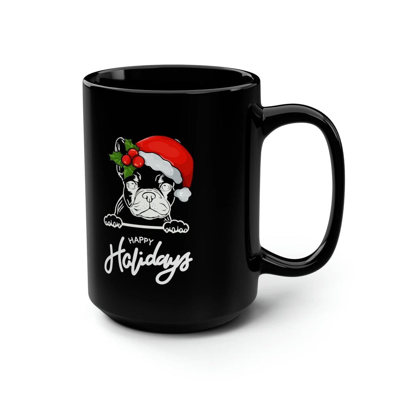Pet Lover Black Mug, 15oz, Frenchie Dog Holiday Christmas Design Festive Casual Hot Beverage Cup The Aurora Touch