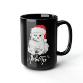 15oz Black Mug - Christmas Holiday Cat with Santa Hat - Perfect Gift for Cat Lovers The Aurora Touch