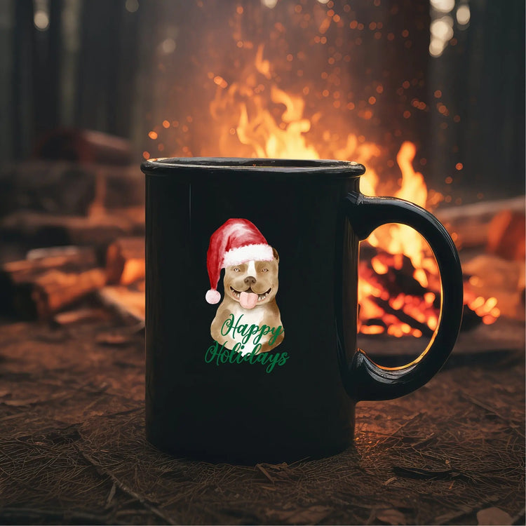 Black Mug, 15oz. PitBull Xmas, Holiday Mug, Kitchen decor, tall coffee mug, Xmas gift, Designer Mug, Pet Lover mug, Gift for him The Aurora Touch