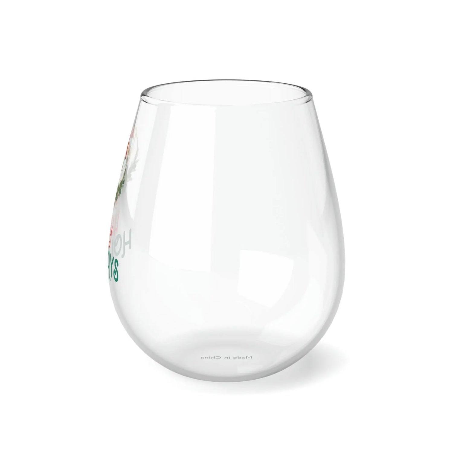 Stemless Wine Glass, 11.75oz. Happy Holidays Wine glass, Xmas wine glass, Holiday gift, Best gift, Dinner gift, Gift for her The Aurora Touch
