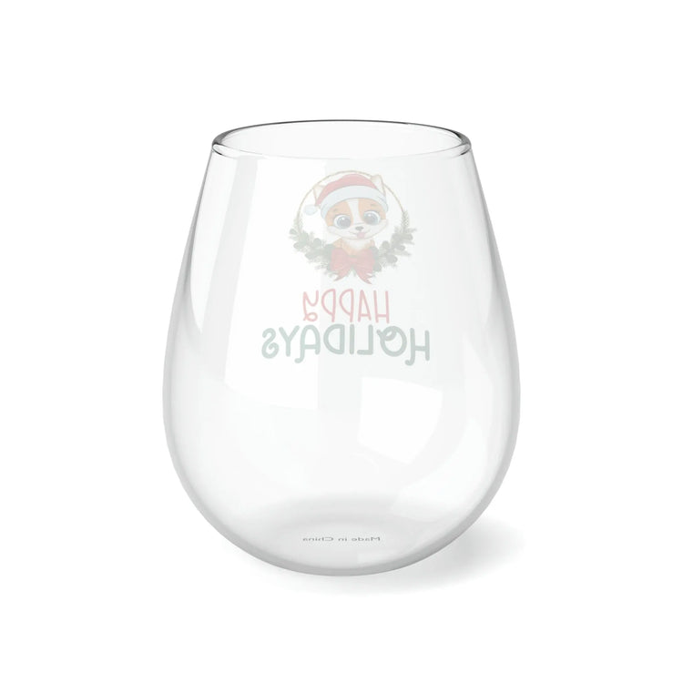 Stemless Wine Glass, 11.75oz. Happy Holidays Wine glass, Xmas wine glass, Holiday gift, Best gift, Dinner gift, Gift for her The Aurora Touch