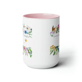 Two-Tone Coffee Mugs, 15oz., Inspirational summer skies and butterflies pretty colorful beverage cup with enlighting message
