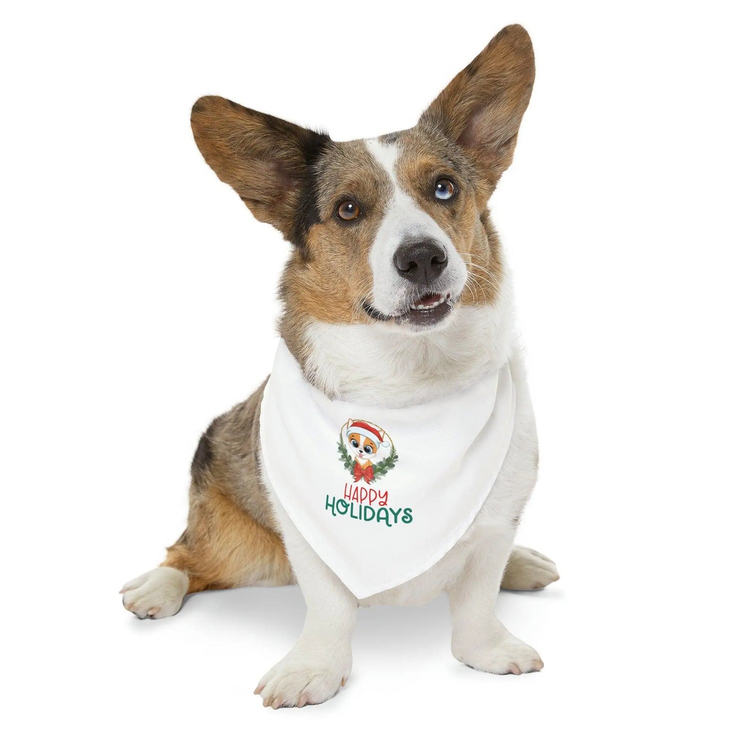 Pet Bandana Collar, Holiday fun festive Happy Holidays print dog owner gift Xmas scarf pet clothing wear The Aurora Touch