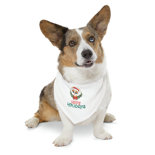 Pet Bandana Collar, Holiday fun festive Happy Holidays print dog owner gift Xmas scarf pet clothing wear