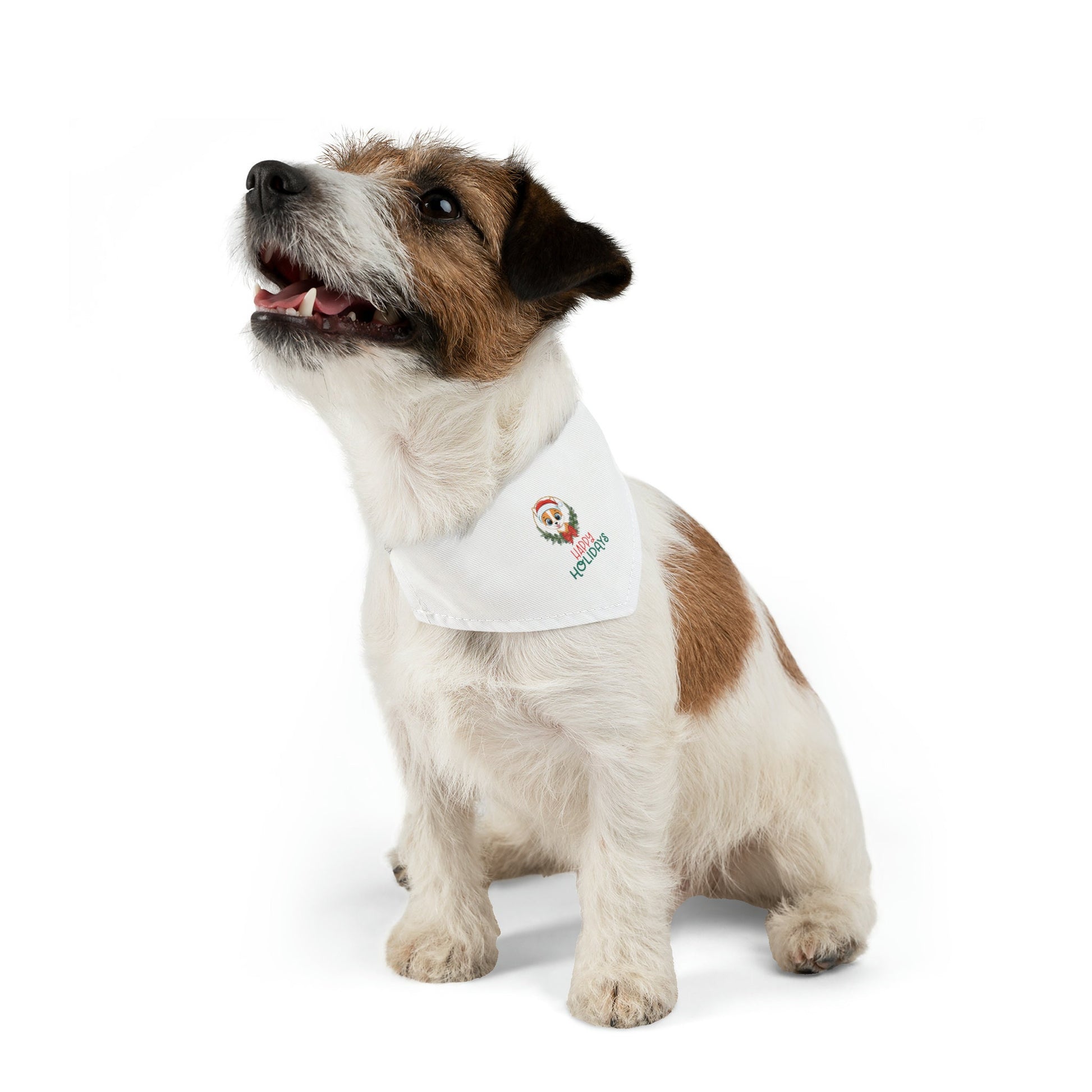 Pet Bandana Collar, Holiday fun festive Happy Holidays print dog owner gift Xmas scarf pet clothing wear