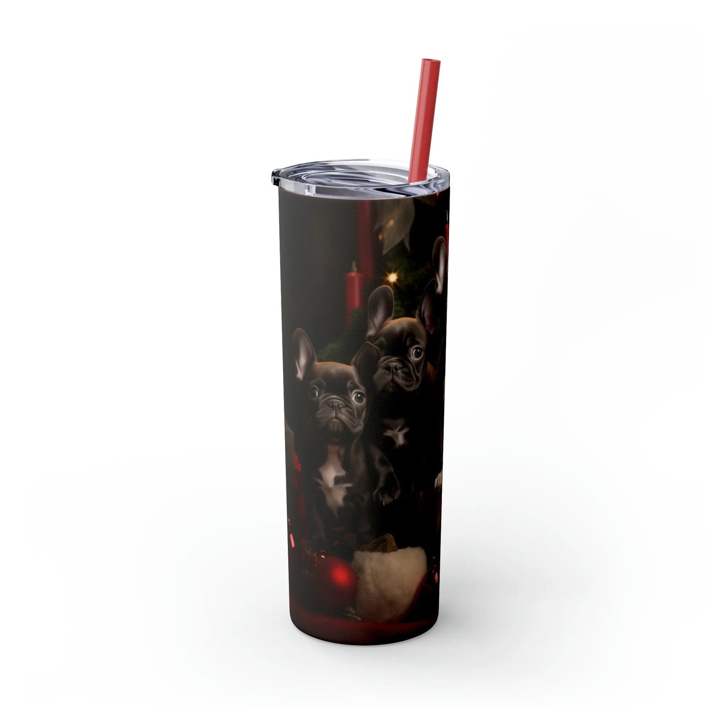 Holiday Tumbler with Straw, 20oz, Frenchie dogs, Holiday Tumbler, Designer cup, Dog lover cup, Sippy cup, Xmas gift, Stocking, Holiday The Aurora Touch