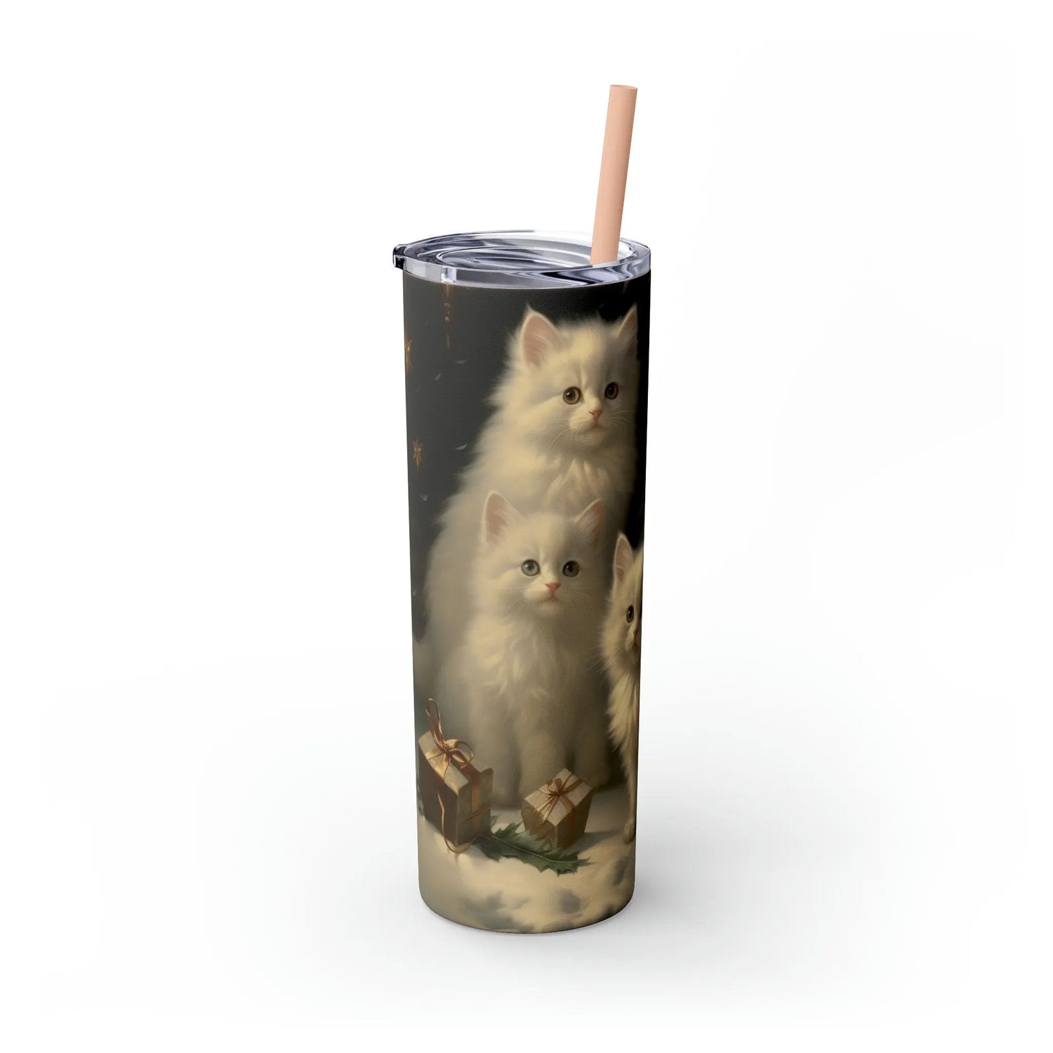 Xmas Tumbler with Straw, 20oz, Designer cup, Cat designs, Cat Lover, Xmas gift, Holiday decor, Water cup, Non-toxic The Aurora Touch