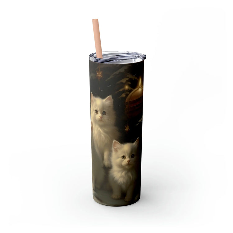 Xmas Tumbler with Straw, 20oz, Designer cup, Cat designs, Cat Lover, Xmas gift, Holiday decor, Water cup, Non-toxic The Aurora Touch