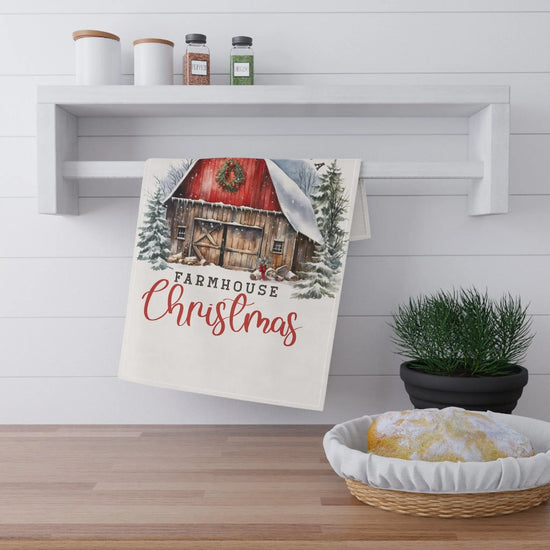 Farmhouse Xmas Tea Towel, Hand Towel, Cooking Towel, xmas gifts, Kitchen decor, Designer Tea Towel, Holiday Towel The Aurora Touch