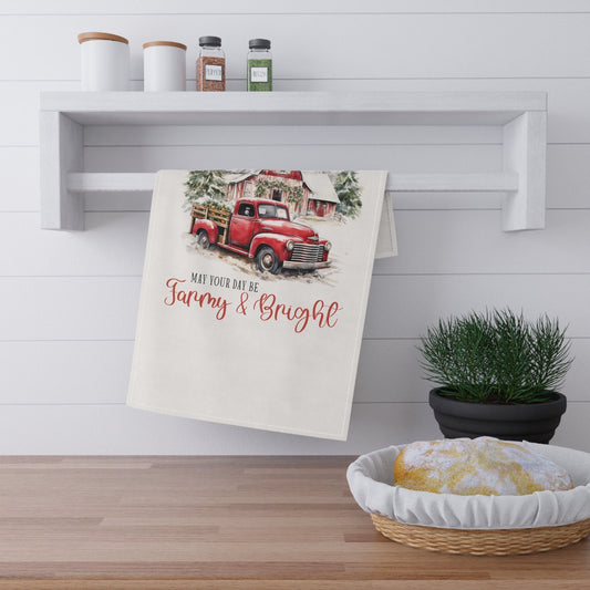 Christmas Holiday Tea Towel, Cotton Hand Towel, Kitchen Decor, Xmas Novelty Items, Holiday Gifts, Farmhouse Towel