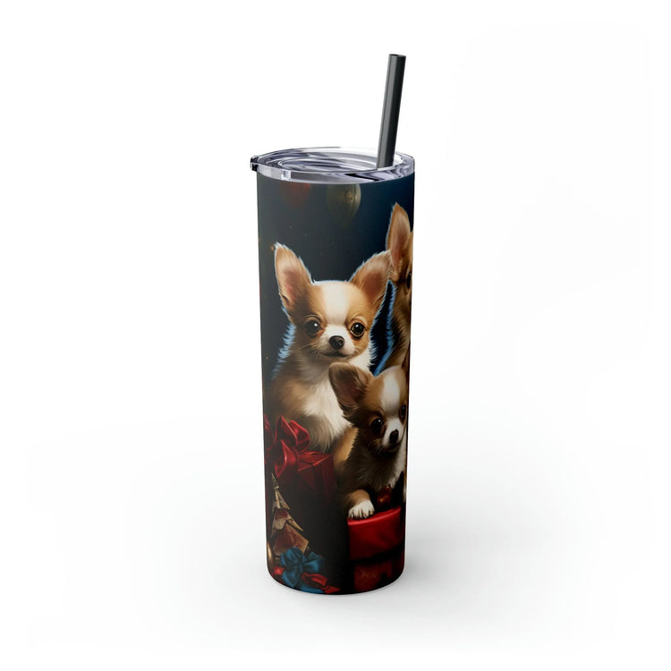 Holiday Puppy Tumbler with Straw, 20oz, Chihuahua dogs, Pet lovers cup, Fancy Tumbler, Holiday Gifts, Best gift, Travelers cup, Xmas gift The Aurora Touch
