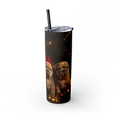 Xmas Holiday Skinny Tumbler with Straw, 20oz - Puppy Xmas, Holiday cups, Travel mug, Pet lover gift, Holiday portraits The Aurora Touch