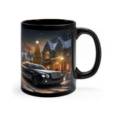 11oz Black Mug, Executive holiday luxury designer black Bentley ceo boss xmas scene stylish fancy mug The Aurora Touch