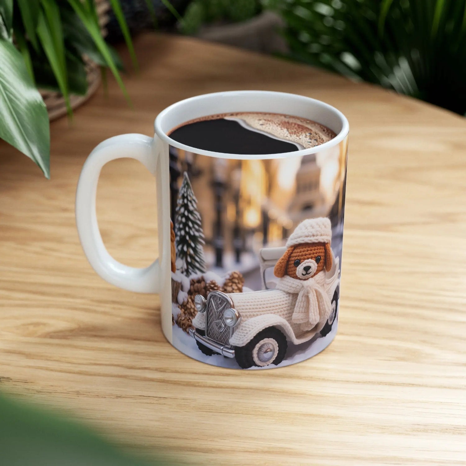 Ceramic Mug 11oz, Crochet design, Holiday mug, coffee cup, Hot tea mug, Designer mug, Xmas novelty mugs, gingerbread man The Aurora Touch