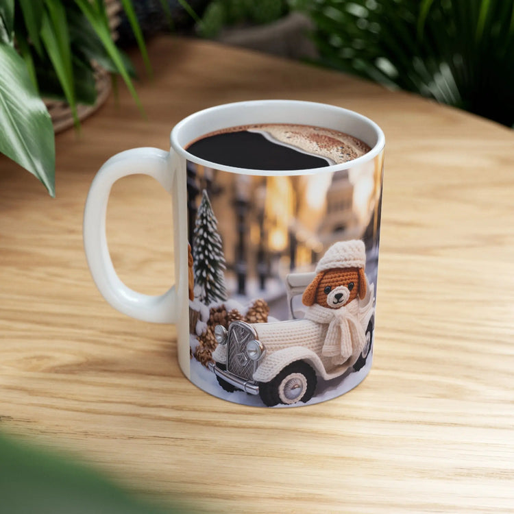 Ceramic Mug 11oz, Crochet design, Holiday mug, coffee cup, Hot tea mug, Designer mug, Xmas novelty mugs, gingerbread man The Aurora Touch