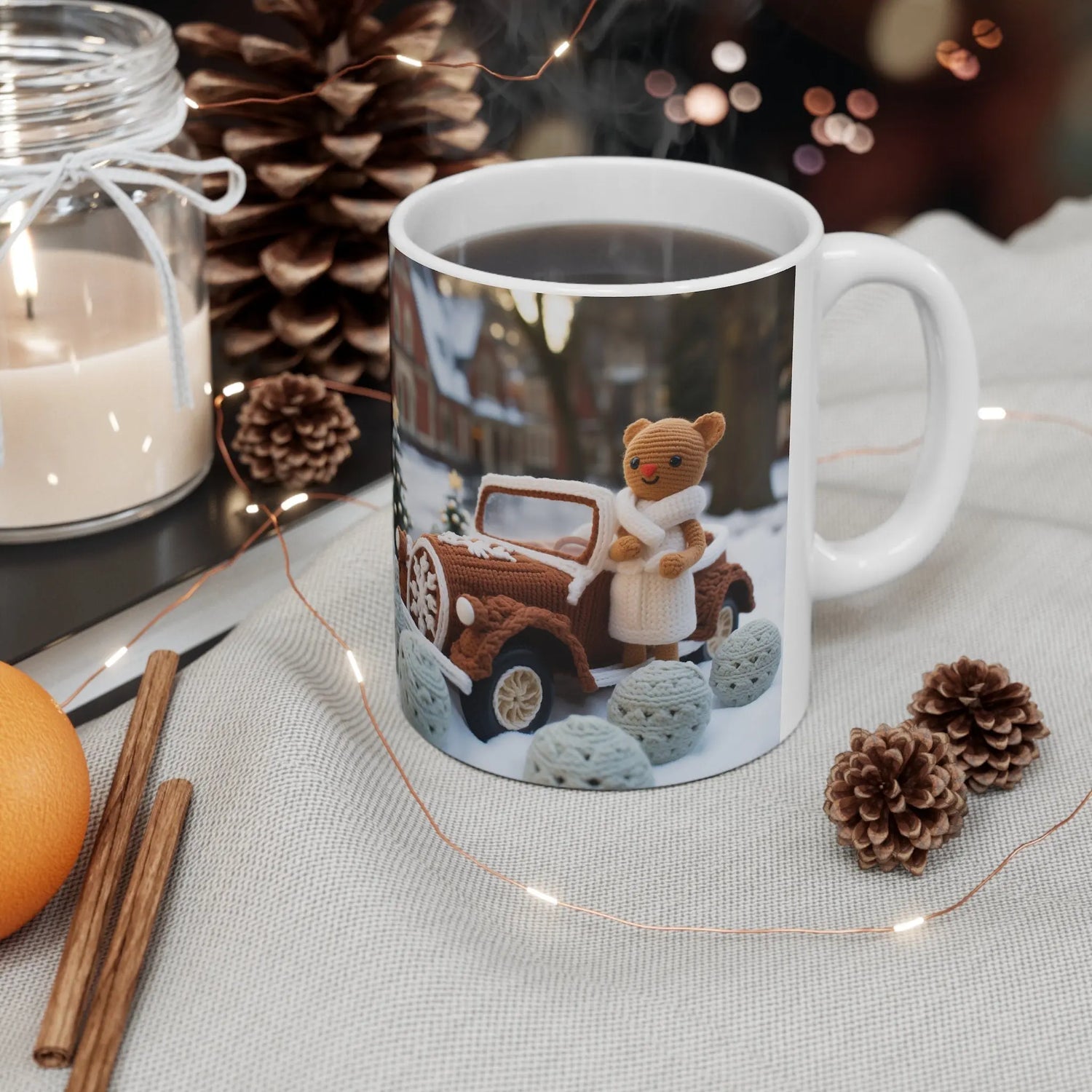 Ceramic Mug 11oz,Gingerbread Crochet, Crochet designs, Xmas mugs, Holiday Novelty items, Holiday sale, great xmas gift, Office gifts The Aurora Touch