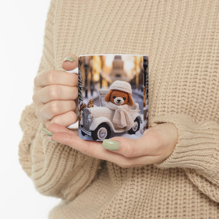 Ceramic Mug 11oz, Crochet design, Holiday mug, coffee cup, Hot tea mug, Designer mug, Xmas novelty mugs, gingerbread man The Aurora Touch