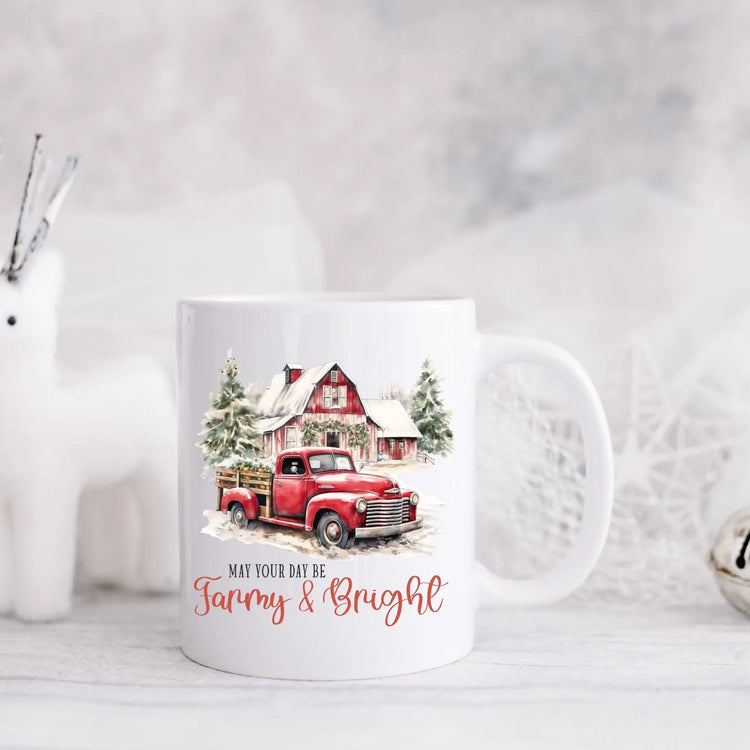 Farm House Design Ceramic Mug 11oz, Xmas Gift Cup, Holiday Coffee Mug, Country Kitchen Decor, Gift for Dad, Xmas Kitchenware The Aurora Touch