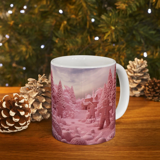 Ceramic Mug 11oz, Pink Holiday Mug, Pink Gingerbread Man, Pretty in Pink, Coffee Mug, Holiday Mugs, Xmas gift The Aurora Touch