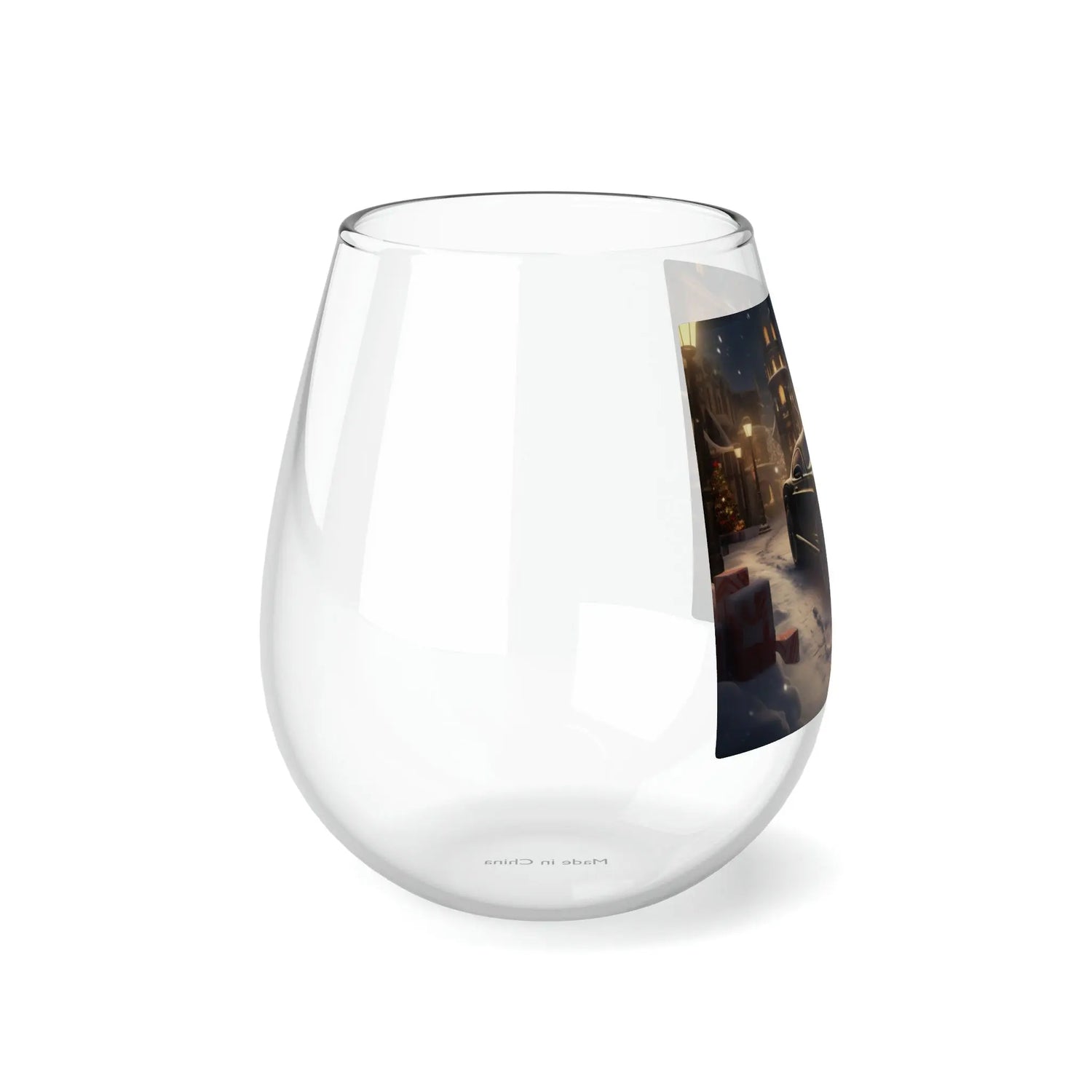 Stemless Wine Glass, 11.75oz, Black Car Portrait, Fancy Wine Glass, Designer drinking glass, Holiday Wine glass, Corporate gifts, Xmas gift The Aurora Touch
