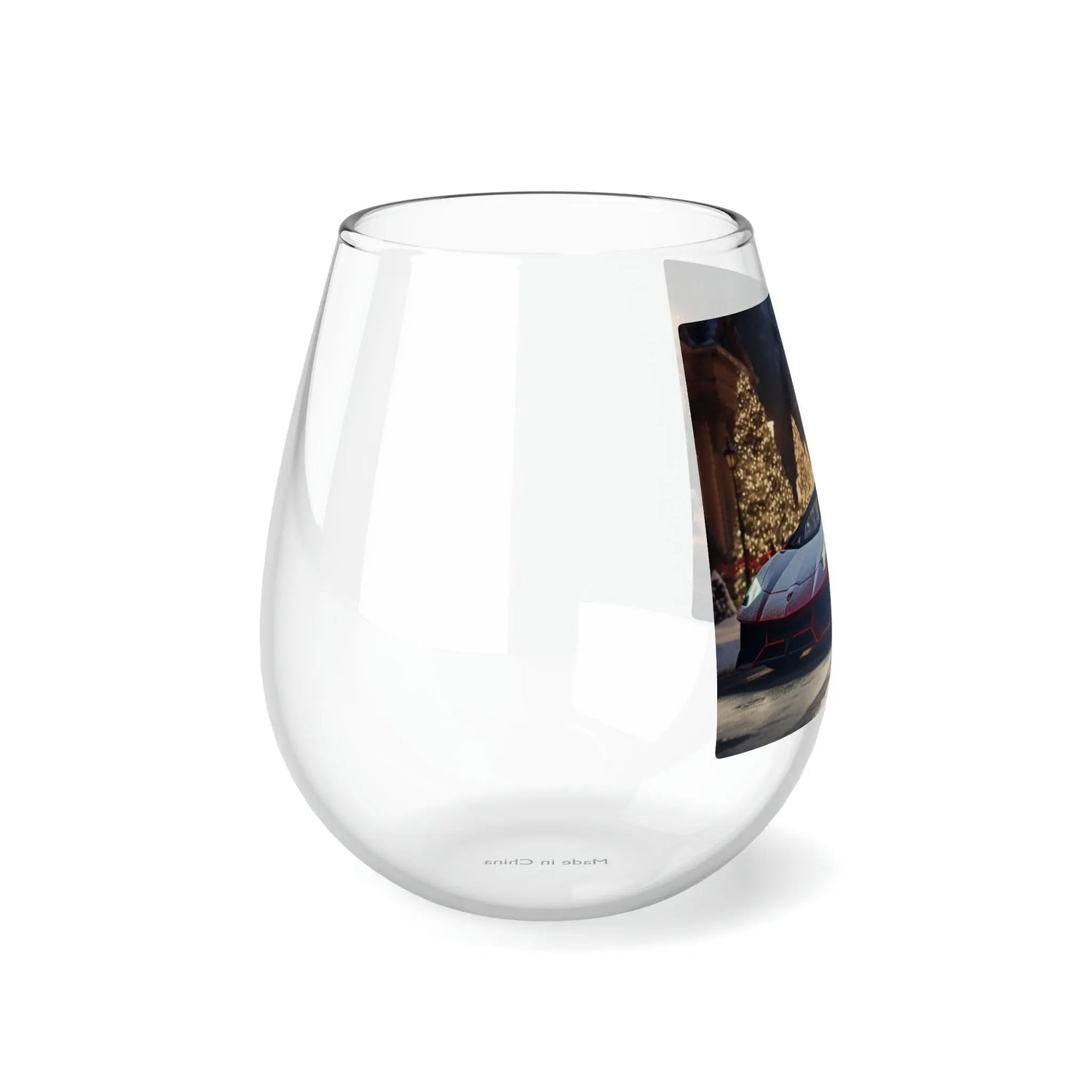 Stemless Wine Glass, 11.75oz, Luxury Car portrait, fancy wine glass, Holiday wine glass, Party Wine glass, Corporate gift, Fancy Xmas gift The Aurora Touch
