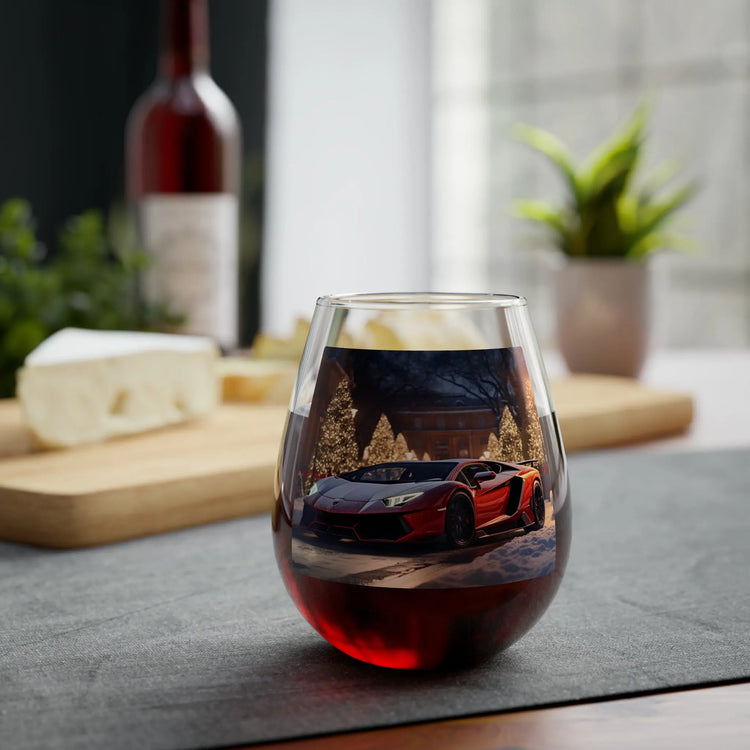 Stemless Wine Glass, 11.75oz, Luxury Car portrait, fancy wine glass, Holiday wine glass, Party Wine glass, Corporate gift, Fancy Xmas gift The Aurora Touch