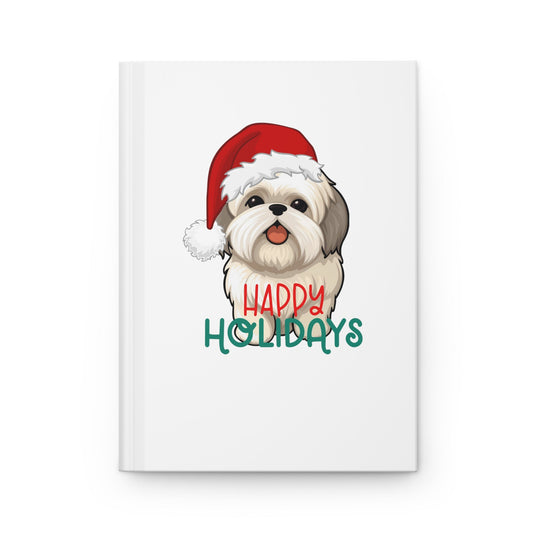 Hardcover Journal Matte, Shitzu puppy dog lover Xmas holiday style  daily diary school fitness student notebook pad  great xmas gift