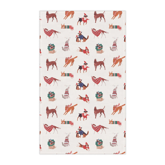 Holiday Kitchen Towel, Pet Lover Tea Towel, Room Decor, Cooking Towel, Xmas Gift - All Over Pattern Design