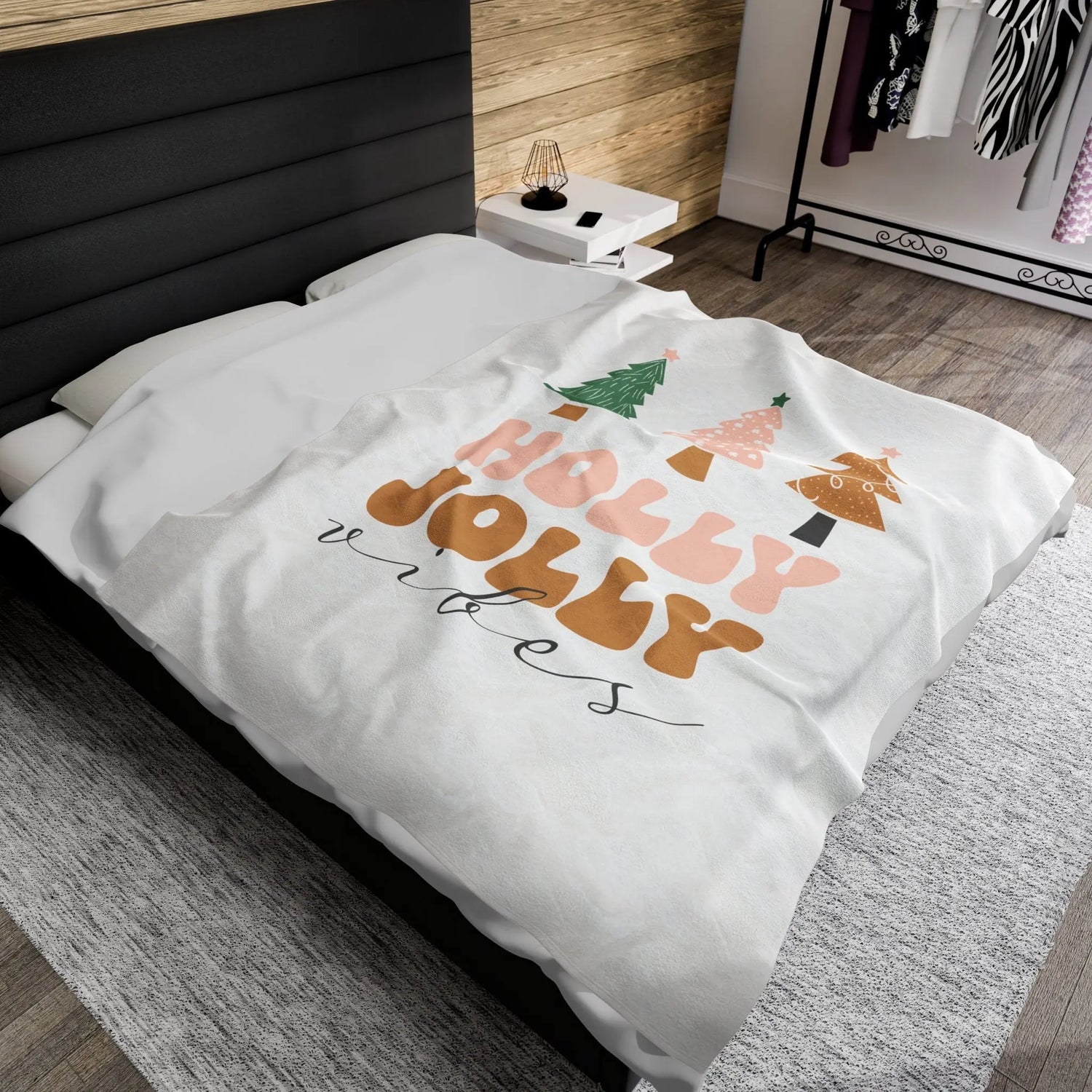 Velveteen Plush Blanket, Holiday vibes cozy white chritsmas light colors novelty winter bed covering throw The Aurora Touch