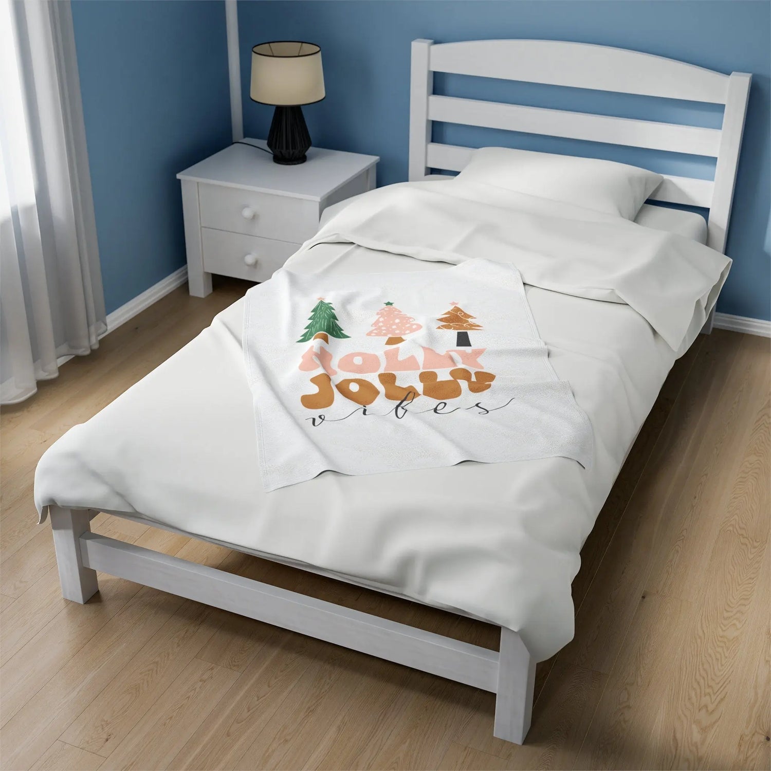 Velveteen Plush Blanket, Holiday vibes cozy white chritsmas light colors novelty winter bed covering throw The Aurora Touch