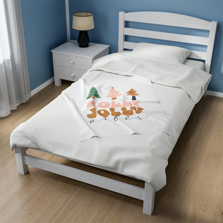 Velveteen Plush Blanket, Holiday vibes cozy white chritsmas light colors novelty winter bed covering throw The Aurora Touch
