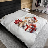Velveteen Plush Blanket, Holiday Bed cover, Cute designer blankets, Festive Holiday items, White Winter Blanket, Fleece bed Cover The Aurora Touch