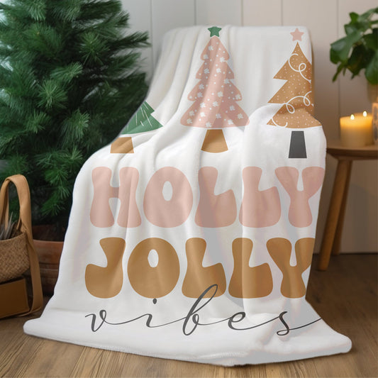 Velveteen Plush Blanket, Holiday vibes cozy white chritsmas light colors novelty winter bed covering throw
