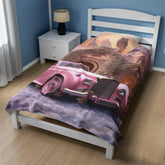 Velveteen Plush Blanket, Pretty in pink luxury classic car image living room bedroom couch fancy soft comfy throw quilt great for holiday The Aurora Touch