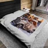 Velveteen Plush Blanket - Child Bedroom Winter Bedcover, Cozy Crotchet Design Blanket, Holiday Blanket, Adorable Bedcover, Child Winter