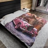 Velveteen Plush Blanket, Pretty in pink luxury classic car image living room bedroom couch fancy soft comfy throw quilt great for holiday The Aurora Touch