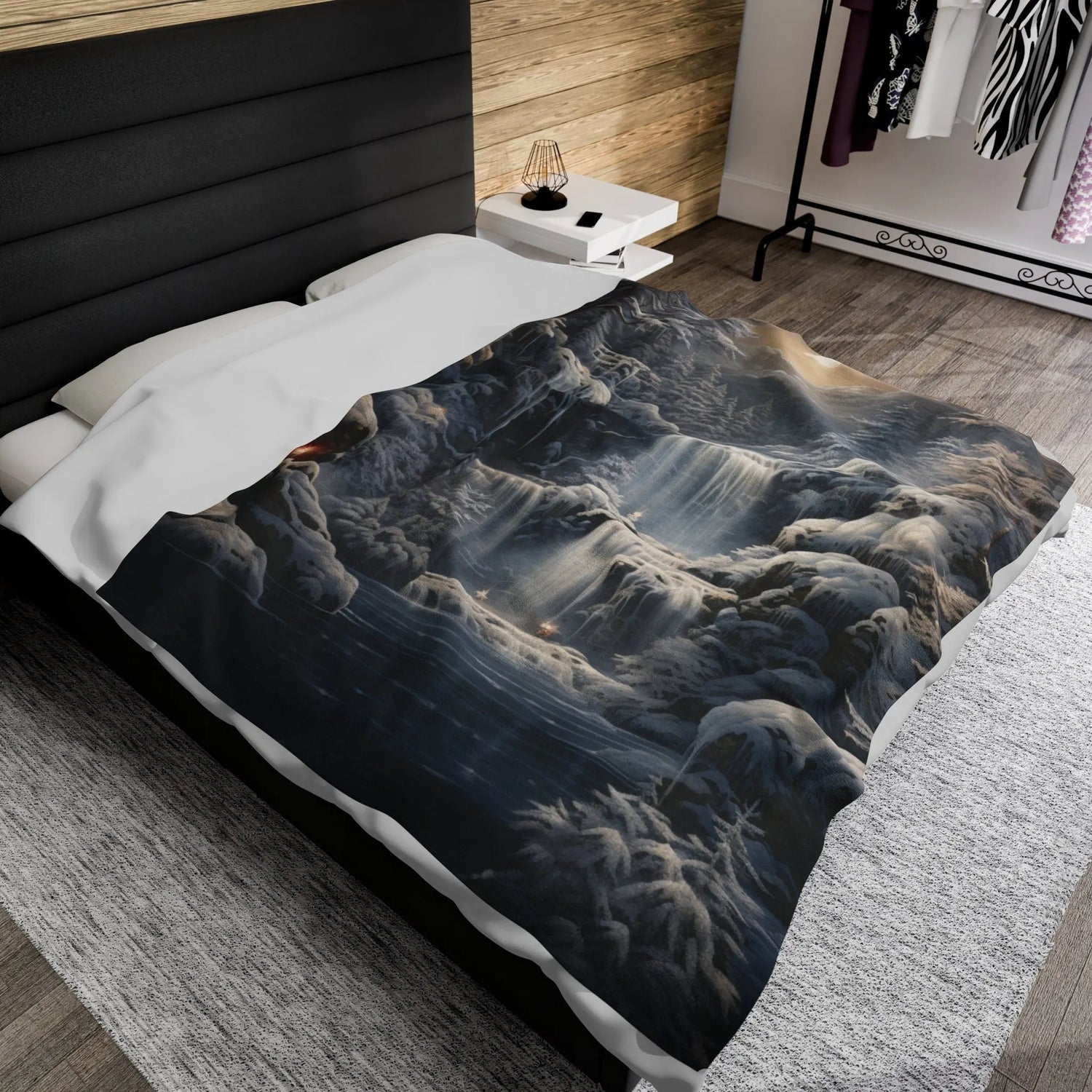 Velveteen Waterfall Plush Blanket designer soft cozy snowy winter warm portrait art holiday couch TV moment fuzzy throw The Aurora Touch