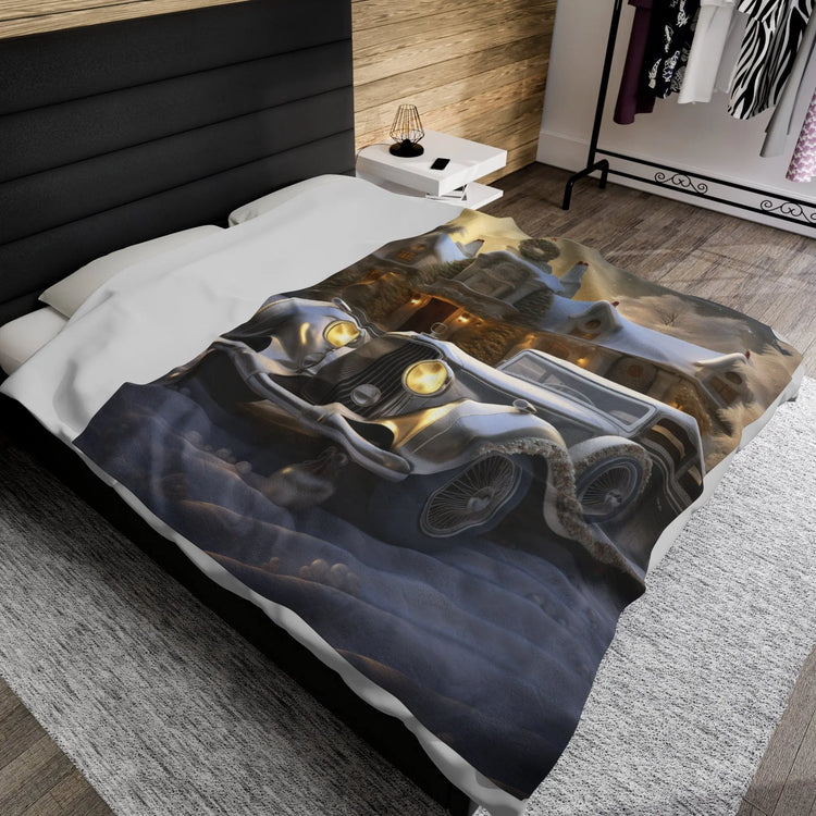Velveteen Plush Blanket, Classic Car Design luxury stylish designer xmas holiday soft bedroom TV room fleece couch chair throw The Aurora Touch