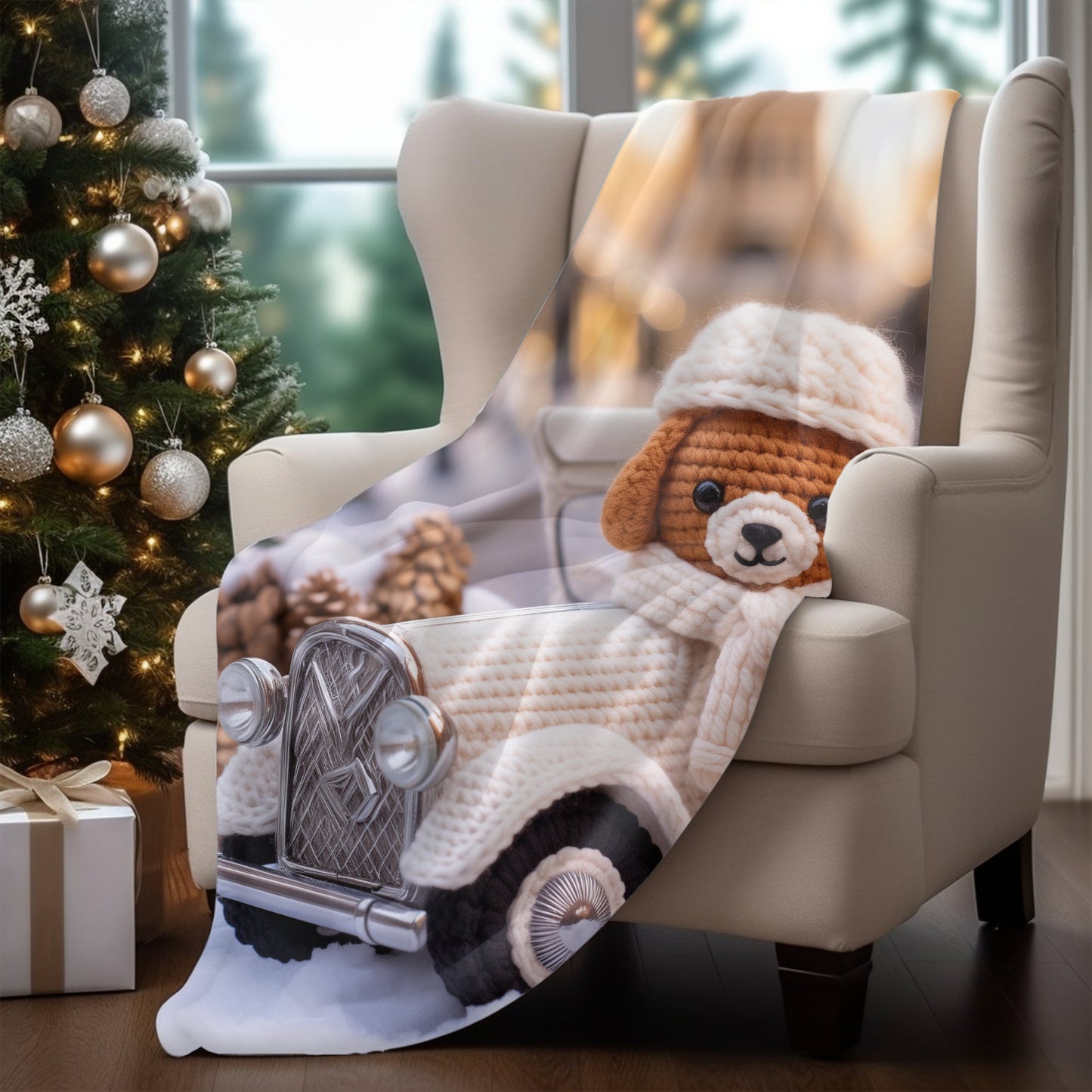 Velveteen Plush Blanket - Child Bedroom Winter Bedcover, Cozy Crotchet Design Blanket, Holiday Blanket, Adorable Bedcover, Child Winter