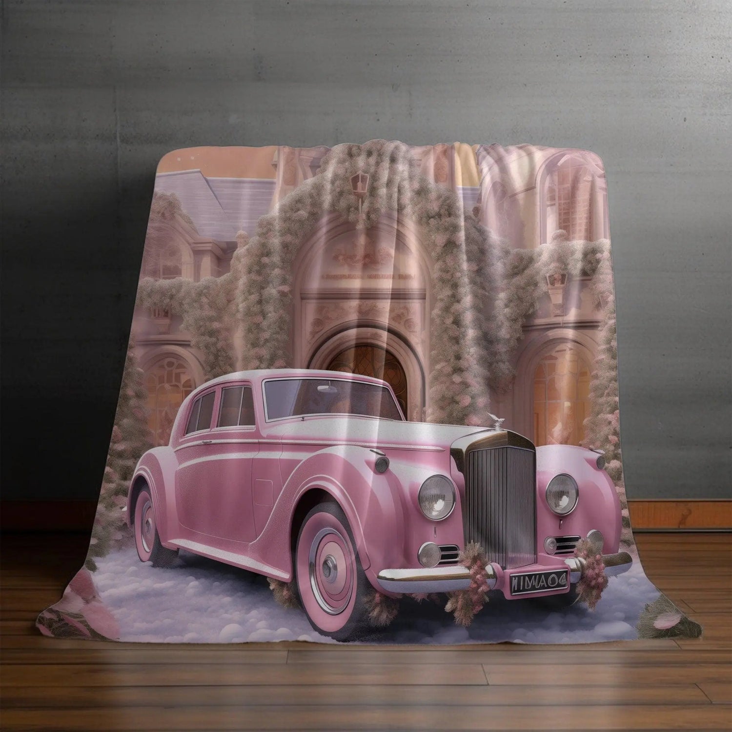Velveteen Plush Blanket, Pretty in pink luxury classic car image living room bedroom couch fancy soft comfy throw quilt great for holiday The Aurora Touch