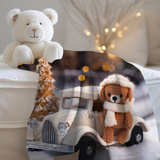 Velveteen Kid cozy soft teddy bear crotchet crafted design holiday kids Xmas warm fleece throw blanket