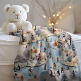 Velveteen Xmas Holiday Plush Blanket any room child bedroom ice skating festive family portraot design soft cozy winter bedspread throw The Aurora Touch