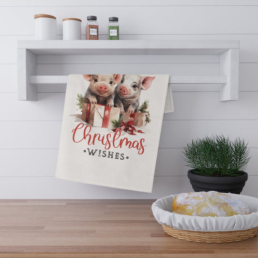 Country Xmas Kitchen Towel - Farm Style Art, Holiday Kitchen Decor, Gift for Chef, Cooking Towel, Small Xmas Gifts, Tea Towel